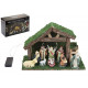 PRESEPE IN LEGNO NATIVITÀ COMPLETA CON LUCI LED 21X32CM PASTORELLI DA 2 A 7CM IN RESINA FUNZIONA A BATTERIE