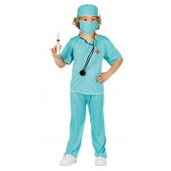 COSTUME CARNEVALE DOTTORE 10/12 ANNI VESTITO DA MEDICO CHIRURGO T-SHIRT PANTALONI CAPPELLO MAS.COPRIFIATO NO ACCESSORI