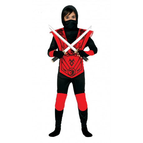 COSTUME CARNEVALE NINJA ROSSO 3/4 ANNI VESTITO COMPLETO SAMURAI GIAPPONESE KUNG FU GUERRRIERO NINJA NO ACCESSORI