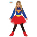 COSTUME CARNEVALE SUPER HERO BAMBINA 7/9 ANNI VESTITO SUPERWOMAN PER TRAVESTIMENTI E PARTY A TEMA SUPER MAN NO ACCESS.