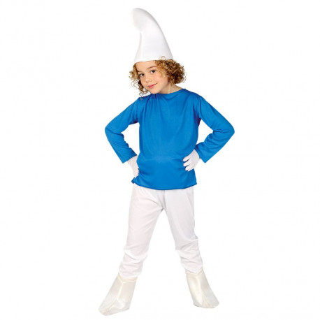 COSTUME CARNEVALE GNOMO BLU 5/6 ANNI BIANCANEVE E I 7 NANI VESTITO PUFFO COMPLETO CAPPELLO MAGLIA PANTALONI NO ACCESSORI