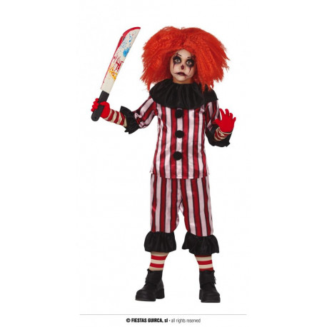 COSTUME CARNEVALE PAGLIACCIO ASSASSINO BABY 10/12 ANNI VESTITO CLOWN HORROR COMPLETO CAMICIA COLLO PANTALONI NO ACCESSOR