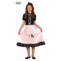 COSTUME CARNEVALE PIN UP 5/6 ANNI VESTITO ANNI 50/60 ROSANERO COMPLETO DI FIOCCO E CINTURA SANDY FILM GREASE NO ACCESSOR