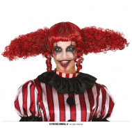 PARRUCCA ROSSA CAPELLI A FIOCCO CON FILI ARGENTO PER TRAVESTIMENTI DI CARNEVALE HALLOWEEN SCENE TEATRO SPETTACOLI VARI