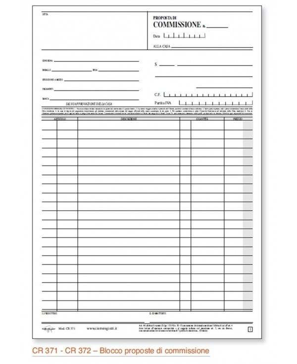 PROPOSTE DI COMMISSIONE DUPLICE COPIA 100 PAGINE 50 MODULI AUTORICALCANTI  29,5X21,6CM A4 COPIA COMM.CIERRE MADE IN ITALY - Parole e Pensieri