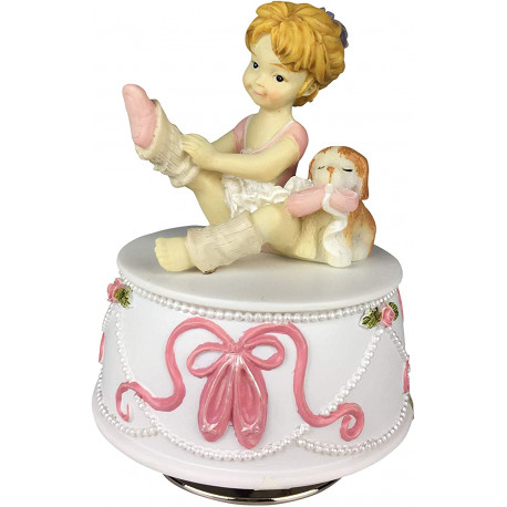 CARILLON BALLERINA CON CANE 11X8CM IN RESINA MELODY BRAHMS WALTZ MUSIC BOX WORLD ALTA QUALITÀ IL MONDO DI CARILLON