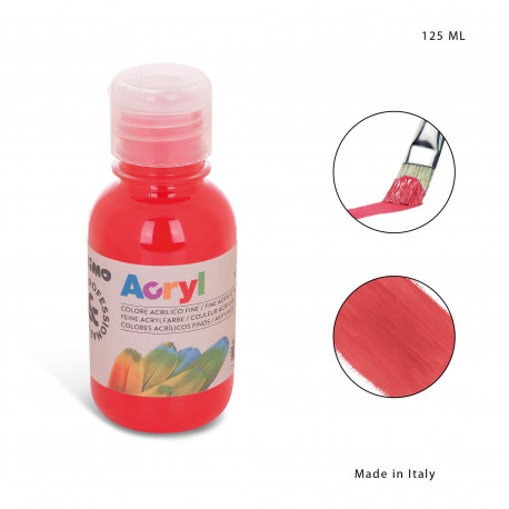 TEMPERA ACRILICA FLACONE 125ML COLORE ROSSO VERMIGLIONE EXTRA PIGMENTED ALTA QUALITÀ PRIMO CMP MOROCOLOR MADE IN ITALY