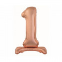 PALLONCINO 74CM 30"CON BASE STAND N°1 COLORE ROSA ORO CON CANNUCCIA PER GONFIAGGIO AD ARIA BEAUTY & CHARM FOIL BALLOON