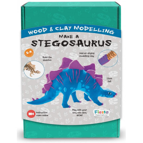 KIT DINOSAURO CREA LO SCHELETRO STEGOSAURO ALTO 13CM CON IL LEGNO E RICOPRILO CON L ARGILLA COLORATA LIBRO CARD INCLUSI