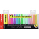 SET 15 EVIDENZIATORI STABILO BOSS CON BASE IN PLASTICA VARI COLORI FLUO