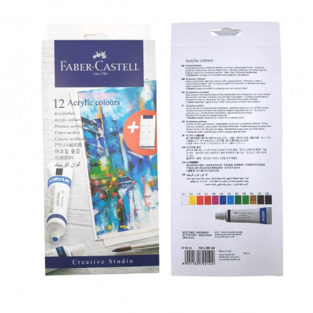 FABER CASTELL COLORI ACRILICI X 12PZ 20ML.CAD..ALTA CONCETRAZIONE DI PIGMENTI-RESISTENTI ALLA LUCE -EFFETTO LUCIDO