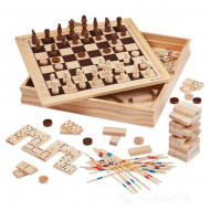 SCATOLA IN LEGNO 36X36CM CLASSIC GAMES KIT 6 GIOCHI DI SOCIETÀ SCACCHI DAMA TRIA DOMINO SHANGAI TORRE DAL NEGRO ITALY