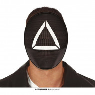 MASCHERA NERA FORATA"THE GAMER"TRIANGOLO PVC PER TRAVESTIMENTI DI HALLOWEEN CARNEVALE E PARTY A TEMA FILM SQUID GAME