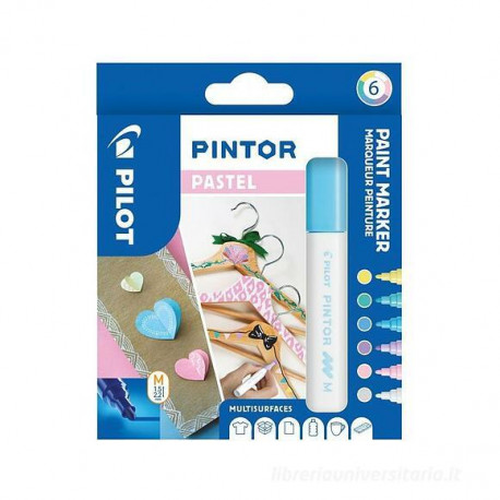 SET 6 COLORI MARKER PILOT PINTOR PASTEL PUNTA MEDIA 1,5/2,2M BASE ACQUA PER MULTISUPERFICI PLASTICA TESSUTI CARTA LEGNO