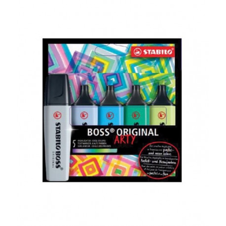 CONFEZIONE 5 COLORI PASTELLO EVIDENZIATORI STABILO PASTEL BOSS ARTY ORIGINAL INCHIOSTRO BASE ACQUA STABILO BOSS