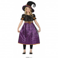 COSTUME HALLOWEEN STREGHETTA WITCH 3/4ANNI VESTITO CON TULLE NERO RAGNI E CAPPELLO PER TRAVESTIMENTI HORROR NO ACCESSORI