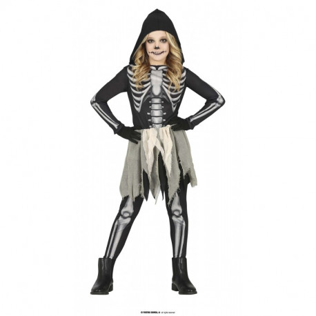 COSTUME SCHELETRO BABY 5/6 ANNI VESTITO CON CAPUCCIO E PANTALONI PER TRAVESTIMENTI DI HALLOWEEN/CARNEVALE E SCENE HORROR