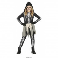 COSTUME SCHELETRO BABY 7/9 ANNI VESTITO CON CAPUCCIO E PANTALONI PER TRAVESTIMENTI DI HALLOWEEN/CARNEVALE E SCENE HORROR