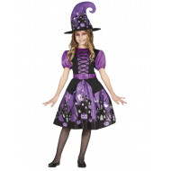 COSTUME STREGA VIOLA 10/12 ANNI VESTITO E CAPPELLO STREGHETTA PER TRAVESTIMENTI DI HALLOWEEN E PARTY HORROR NO ACCESSORI