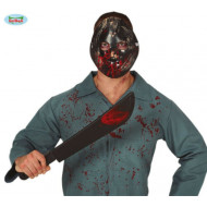 SET MASCHERA E MACHETE INSANGUINATA 54CM PER TRAVESTIMENTI DI HALLOWEEN SCENE SPETTACOLI A TEMA JASON ASSASSINO HORROR