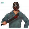 SET MASCHERA E MACHETE INSANGUINATA 54CM PER TRAVESTIMENTI DI HALLOWEEN SCENE SPETTACOLI A TEMA JASON ASSASSINO HORROR