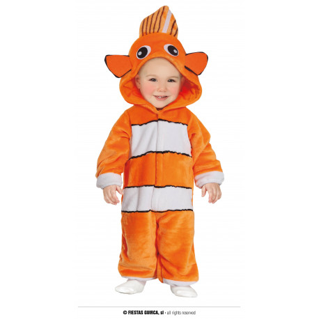 COSTUME CARNEVALE PESCIOLINO BABY 12/18MESI VESTITO FISH PICCOLO NEMO TUTONE CON CAPPUCCIO A TEMA FIABESCO NO ACCESSORI