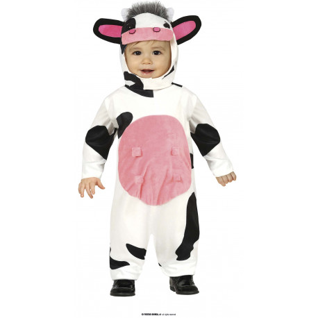 COSTUME CARNEVALE MUCCA BABY 12/18 MESI VESTITO COMPLETO TUTONE E CAPPUCCIO A TEMA ANIMALI DELLA FATTORIA NO ACCESSORI