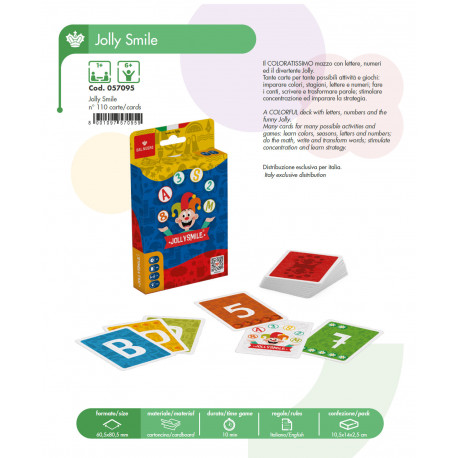 CARTE DA GIOCO JOLLYSMILE 110 CARTE+LIBRICINO REGOLE DI GIOCO IMPARA A SCRIVERE NUMERI E LETTERE E VINCI DAL NEGRO ITALY