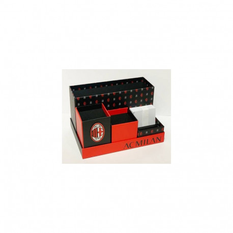 SET ORGANIZER DA SCRIVANIA AC MILAN 4 SCOMPARTI IN CARTONCINO ROBUSTO ELEGANTE OFFICIAL PRODUCT SEVEN SCUOLA ITALY