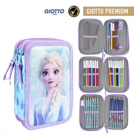 ASTUCCIO SCUOLA 3 ZIP A LIBRO FROZEN 2 CONTIENE 42PZ PENNARELLI GIOTTO MATITE PASTELLI FROZEN DISNEY + ACCESSORI SCUOLA