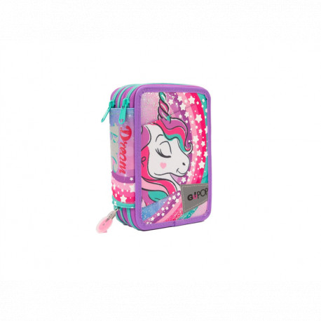 ASTUCCIO SCUOLA 3 ZIP A LIBRO UNICORN GOPOP CONTIENE43PZ.COLORI GIOTTO PENNATRATTO CANCELLIK+ACCESSORI GIOCHI PREZIOSI