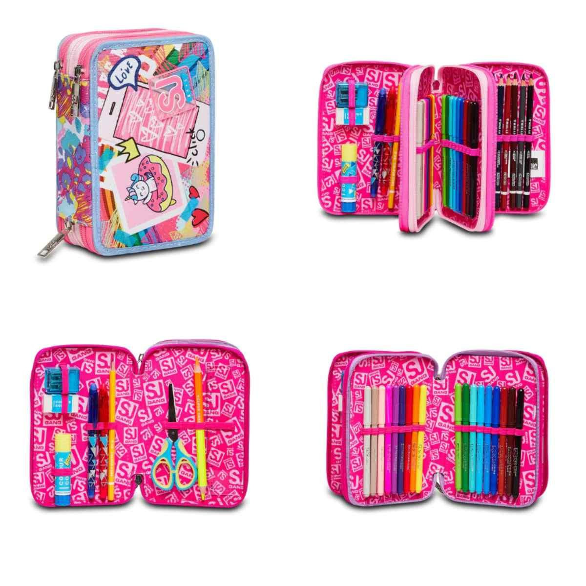 ASTUCCIO SCUOLA 3 ZIP A LIBRO SJ GANG UNICORN SELFIE GIRL 44PZ.2 PENNE  CANCELLABILI+COLORI+ACCESSORI SEVEN JUNIOR ITALY - Parole e Pensieri