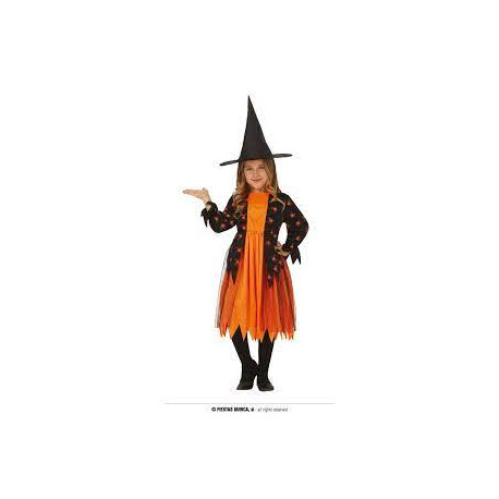 COSTUME STREGA CON RAGNETTI 7/9 ANNI VESTITO E CAPPELLO STREGHETTA PER TRAVESTIMENTI DI HALLOWEEN HORROR NO ACCESSORI