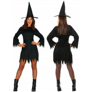 COSTUME STREGA MISTICA TG.L VESTITO NERO COMPLETO CAPPELLO E CINTURA PER TRAVESTIMENTI DI CARNEVALE HALLOWEEN NO ACCESSO