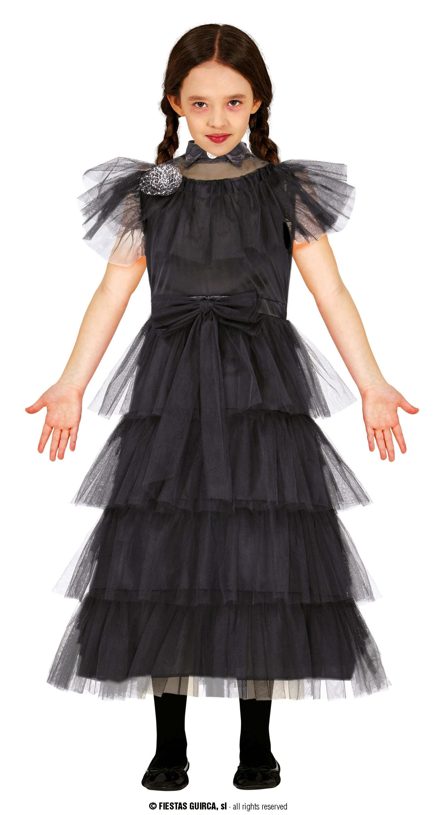 COSTUME DA BALLO NERO MERCOLEDI 7/9 ANNI PER TRAVESTIMENTI CARNEVALE E  HALLOWEEN A TEMA FILM FAMIGLIA ADDAMS NO ACCESSOR - Parole e Pensieri