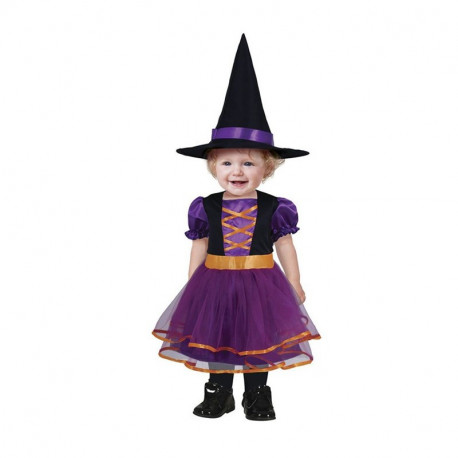 COSTUME STREGA BABY 12/18 MESI VESTITO E CAPPELLO PER TRAVESTIMENTI DI HALLOWEEN E FESTE A TEMA HORROR NO ACCESSORI