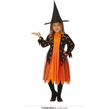 COSTUME STREGA CON RAGNETTI 5/6 ANNI VESTITO E CAPPELLO STREGHETTA PER TRAVESTIMENTI DI HALLOWEEN HORROR NO ACCESSORI