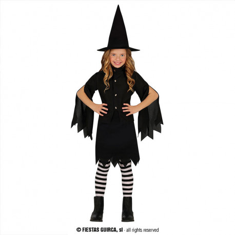 COSTUME STREGA SALEM BABY 5/6 ANNI HORROR VESTITO CAMICIA GONNA CAPPELLO PER TRAVESTIMENTI DI HALLOWEEN NO ACCESSORI