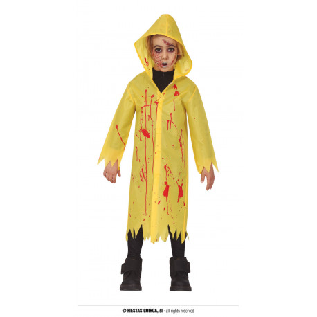 IMPERMEABILE ZOMBIE INSANGUINATO BABY 7/9 ANNI VESTITO PER TRAVESTIMENTI DI HALLOWEEN HORROR MOSTRO NO ACCESSORI