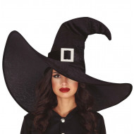 CAPPELLO DA STREGA EXTRA GRANDE NERO CON FIBIA ARGENTO ACCESSORI PER TRAVESTIMENTI DI CARNEVALE HALLOWEEN HORROR