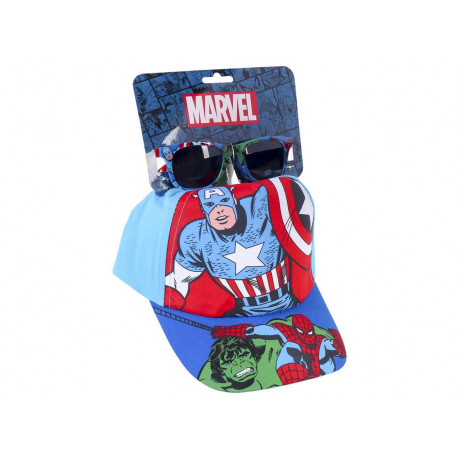 SET 2PZ CAPPELLINO E OCCHIALI DA SOLE AVENGERS SUPER EROI MARVEL HULK SPIDER MAN CAPITAN AMERICA ROSSO BLU AZZURRO