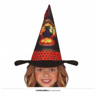 CAPPELLO BABY HALLOWEEN ARANCIONE E NERO IN FELTRO CON ZUCCA E GATTO NERO HORROR PER TRAVESTIMENTI DI HALLOWEEN