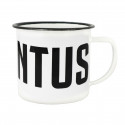 TAZZA MUG FC JUVENTUS IN METALLO SMALTATO BIANCO SCRITTA E BORDO NERO SCATOLATA OFFICIAL PRODUCT GIEMME TORINO ITALY