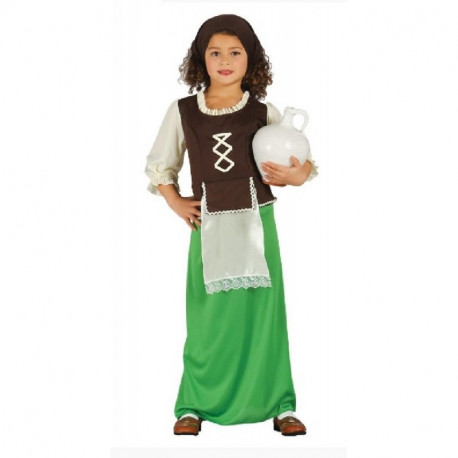 COSTUME LOCANDIERA PASTORELLA BAMBINA 5/6 ANNI VESTITO GREMBIULE E COPRICAPO PER TRAVESTIMENTI A TEMA PRESEPE NATALE