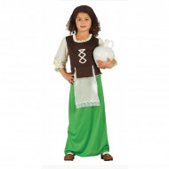 COSTUME LOCANDIERA PASTORELLA BAMBINA 7/9 ANNI VESTITO GREMBIULE E COPRICAPO PER TRAVESTIMENTI A TEMA PRESEPE NATALE