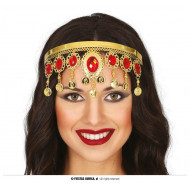 DIADEMA CON GIOIELLI PER TRAVESTIMENTI DI CARNEVALE CERCHIETTO ZINGARA GITANI CON PENDAGLI ORO E PIETRE ROSSE PREZIOSE