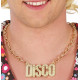 COLLANA ORO DISCO PER TRAVESTIMENTI DI CARNEVALE FESTE E PARTY ANNI 70/80 SCRITTA DISCO 7CM IN PLASTICA COLORE ORO