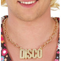 COLLANA ORO DISCO PER TRAVESTIMENTI DI CARNEVALE FESTE E PARTY ANNI 70/80 SCRITTA DISCO 7CM IN PLASTICA COLORE ORO