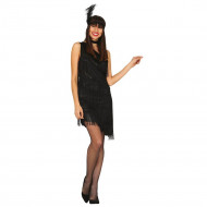 COSTUME CARNEVALE CHARLESTON ADULTA TG L VESTITO NERO COMPLETO DI NASTRO E DIADEMA CON PIUMA NERA NO ACCESSORI