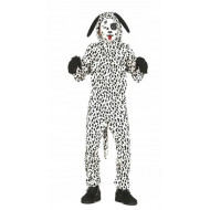 COSTUME PER FESTE DI CARNEVALE E PARTY VARY.DALMATA(PERRITO) COMPLETO DI 3 PEZZI TUTA CAPUCCIO E GUANTI 10/12 ANNI